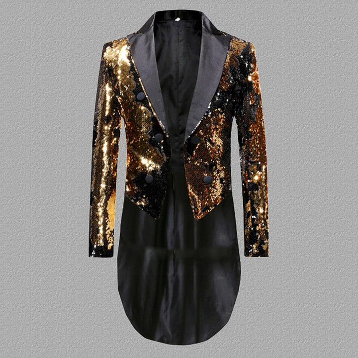 Herren Glitzer Frack Jacke Pailletten Sakko Smoking Mantel Blazer Freizeit 70er Disco Kostüm Anzugja