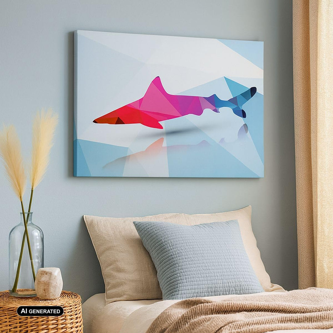 Bilder auf Leinwand 100x70cm Leinwandbild Hai Illustration modern Grafik Gross Wanddeko Bild Schlafz