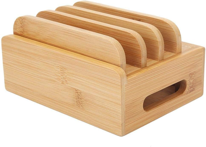 Fdit Bamboo Multi-Device Stand, Ladestation für mehrere Geräte, Ladestation Telefon Tablet Cord Orga
