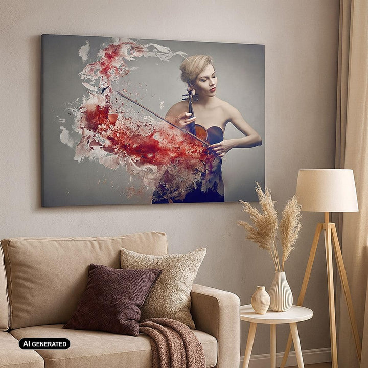 Bilder auf Leinwand 100x70cm Leinwandbild Frau Violine Musik Instrument Gross Wanddeko Bild Schlafzi