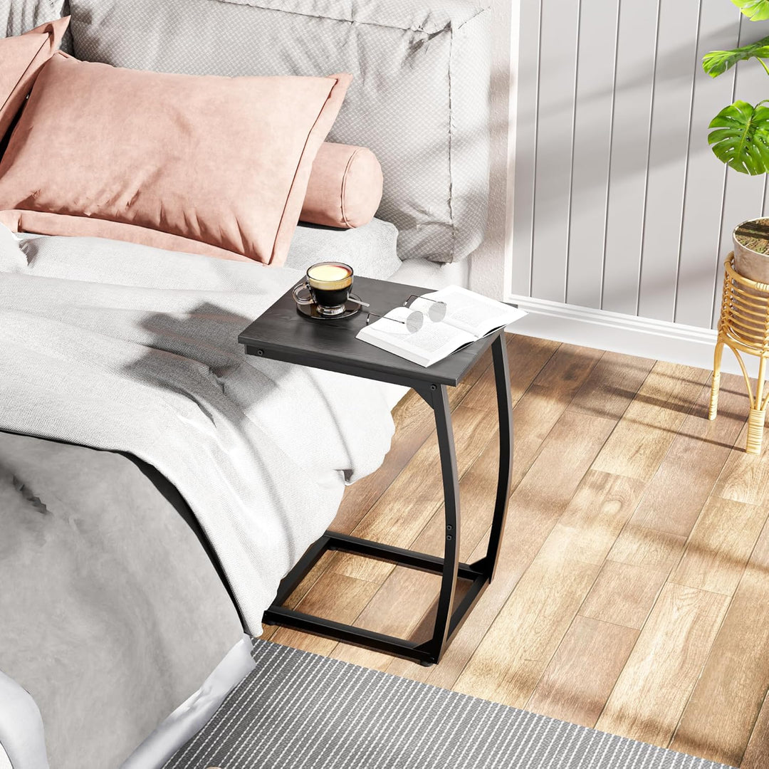 C-förmiger Beistelltisch, Kleiner Sofatisch mit Metallrahmen für Wohnzimmer, Schlafzimmer, kleine Rä