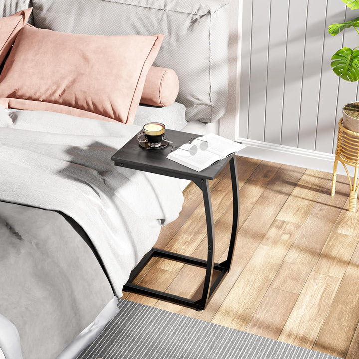 C-förmiger Beistelltisch, Kleiner Sofatisch mit Metallrahmen für Wohnzimmer, Schlafzimmer, kleine Rä