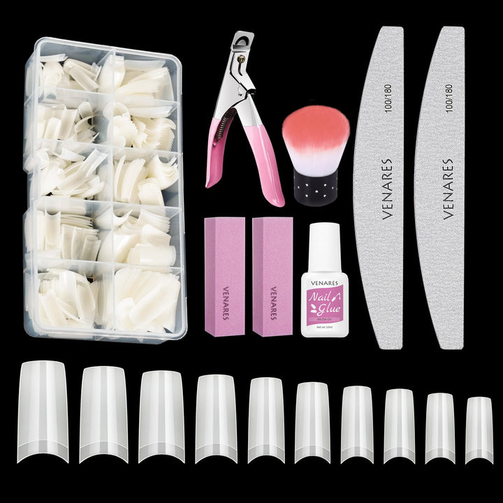 Acryl Künstlich Nagelspitzen, Venares 500 Stücke Falsche Nagel Nageltips Französisch, 10 Grössen Nag