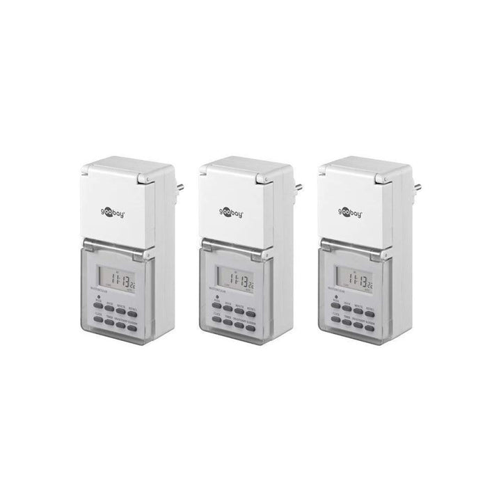 Goobay 55546 3x Digitale Zeitschaltuhr / IP44 / Programmierbar / Indoor und Outdoor / LCD Display /
