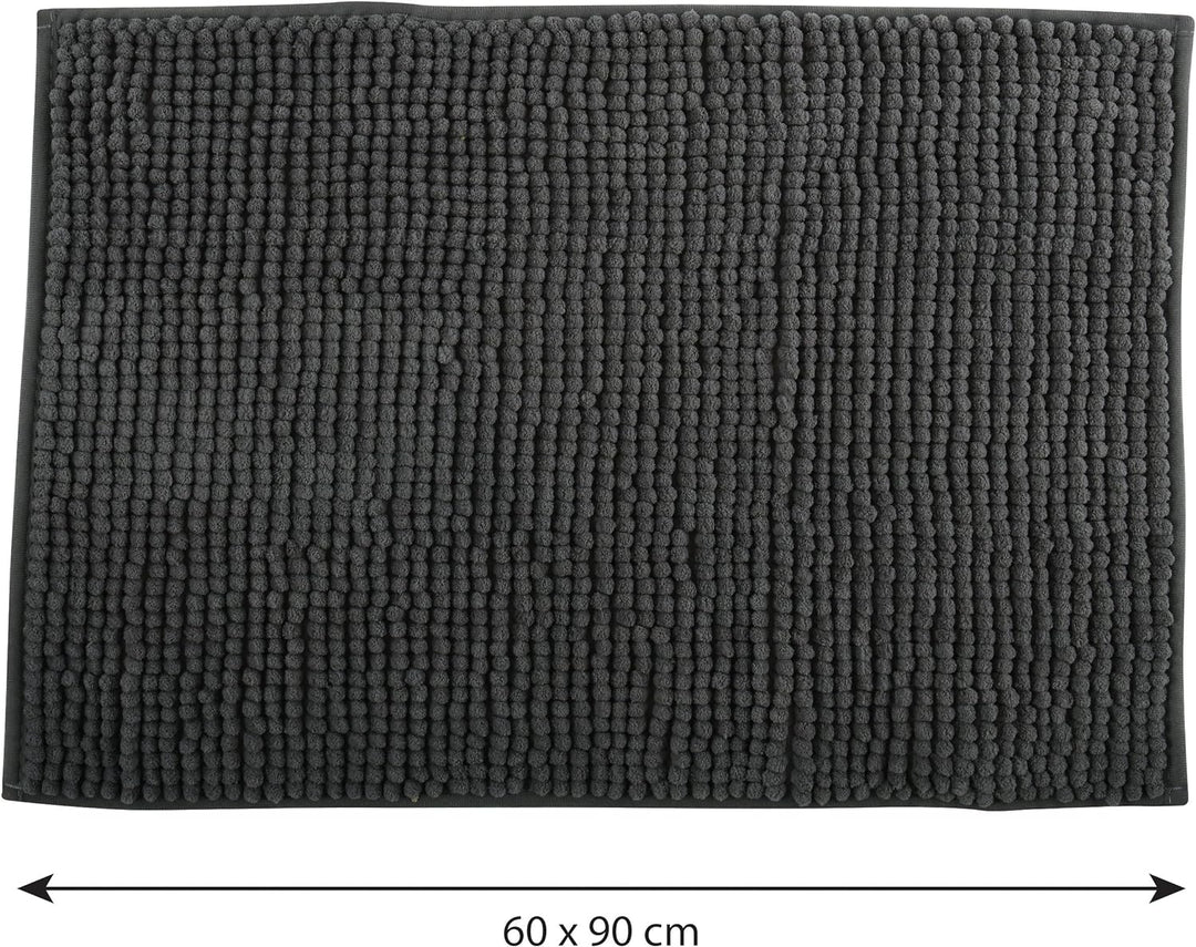 MSV Badteppich Badvorleger Duschvorleger Chenille Hochflor Badematte 60x90 cm – Grau Grau 60 x 90 cm