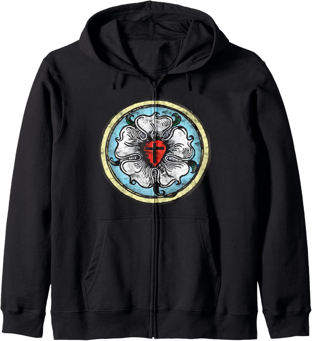 Martin Luther Rose Lutherisches Symbol Distressed Chalk 5 Kapuzenjacke