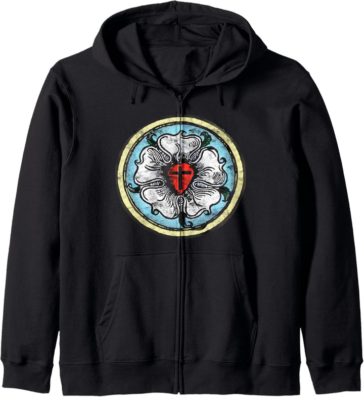 Martin Luther Rose Lutherisches Symbol Distressed Chalk 5 Kapuzenjacke