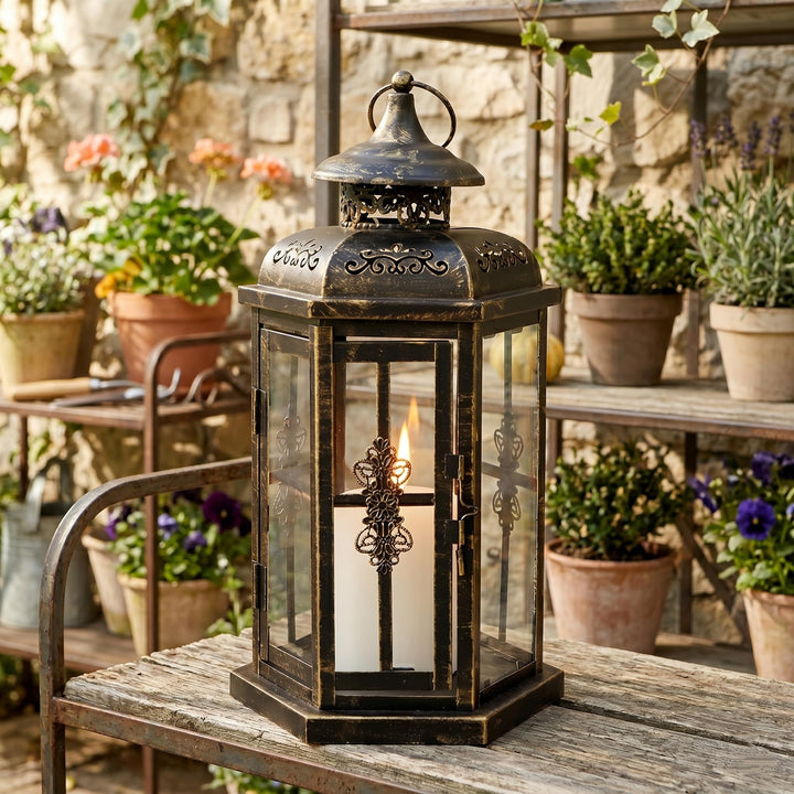 JHY DESIGN Dekorative Laternen 30cm hoch Aussen-Kerzenlaternen Vintage-Metall-Kerzenhalter für Innen