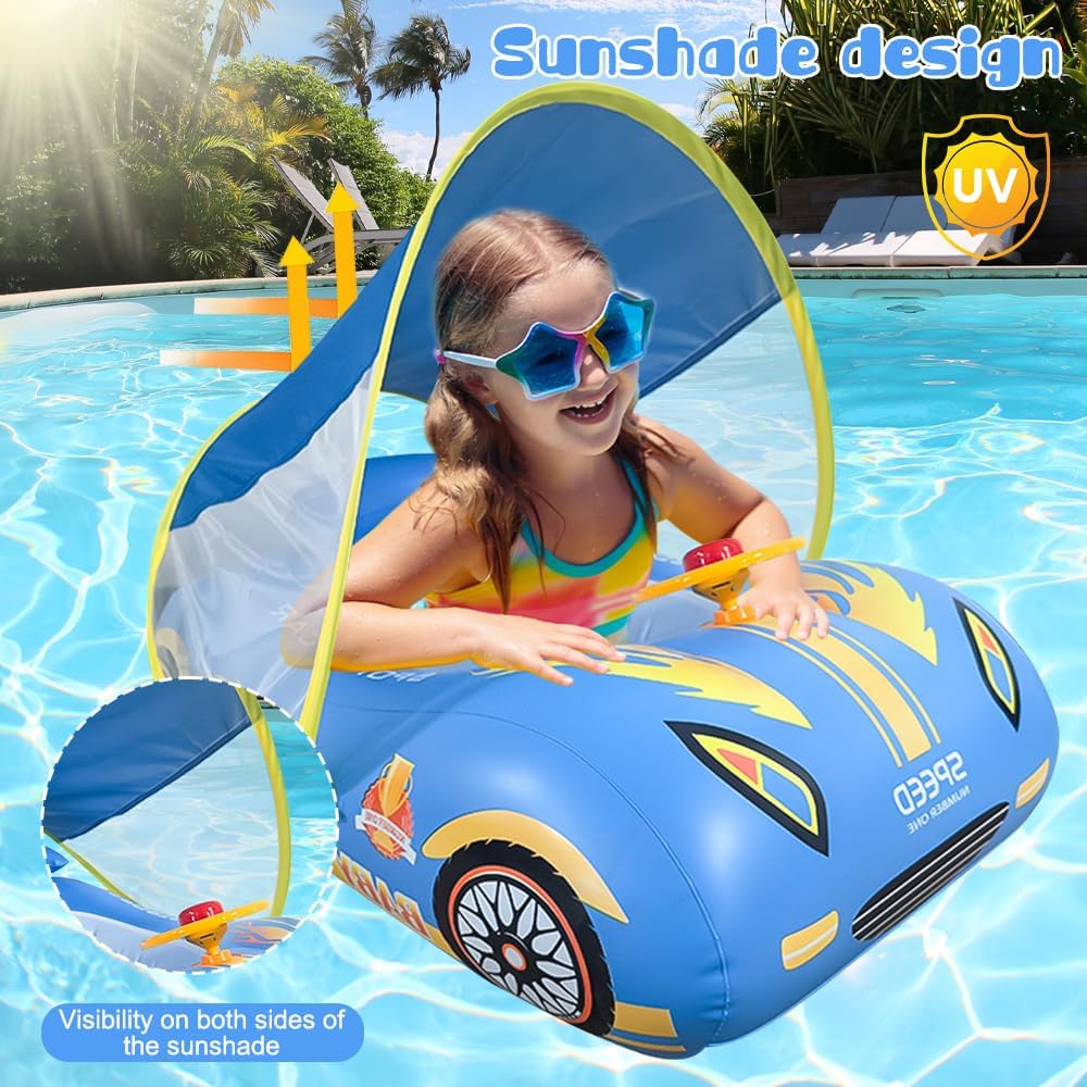 Schwimmring Baby mit Abnehmbarem Sonnendach, Säuglingsschwimmsitz Kinderbecken, Aufblasbare Schwimmt