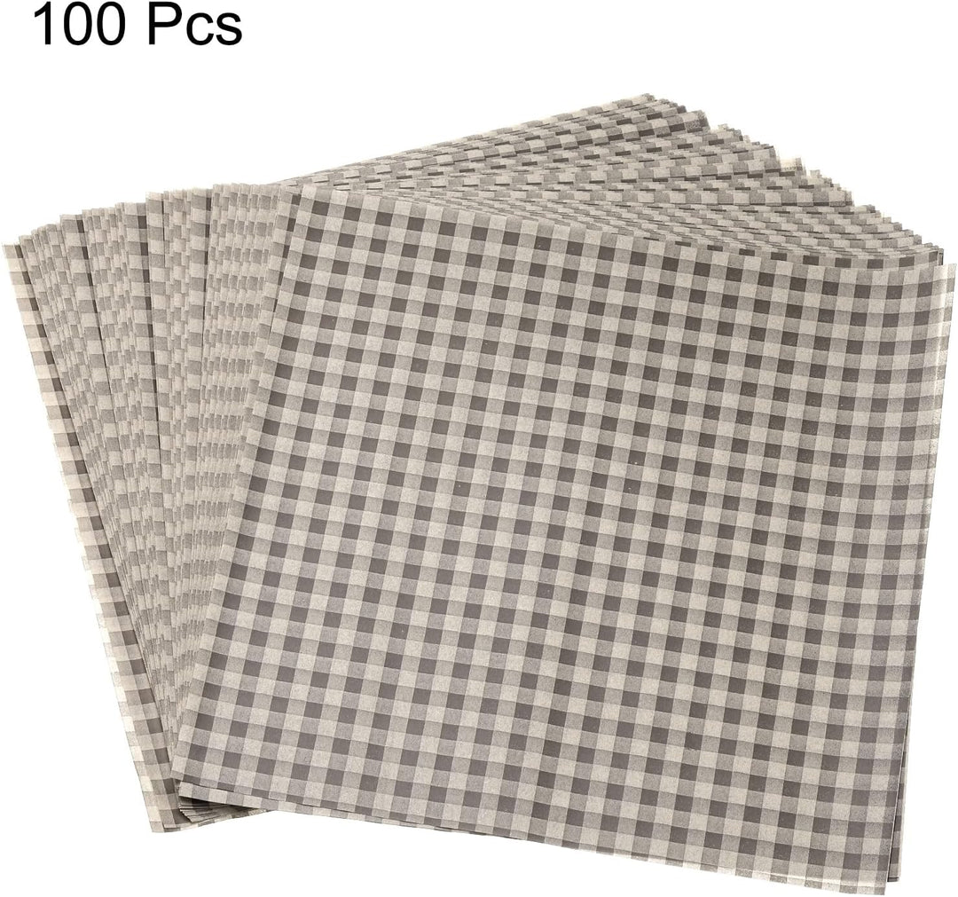 QUARKZMAN 100 Blatt Backpapier 30 x 30cm Karierte Deli Papierblätter Fettdichte Burger Papier Vintag