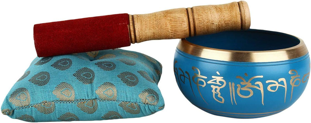 Zap Impex ® Tibetische Meditation Om Mani Klangschale Kissen Schlägel 10,2 cm blau