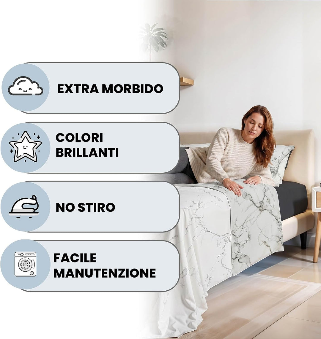 Italian Bed Linen, Fashion Bettwäsche-Set, Microfiber, Marble, Doppelbett Doppelbett Marble, Doppelb