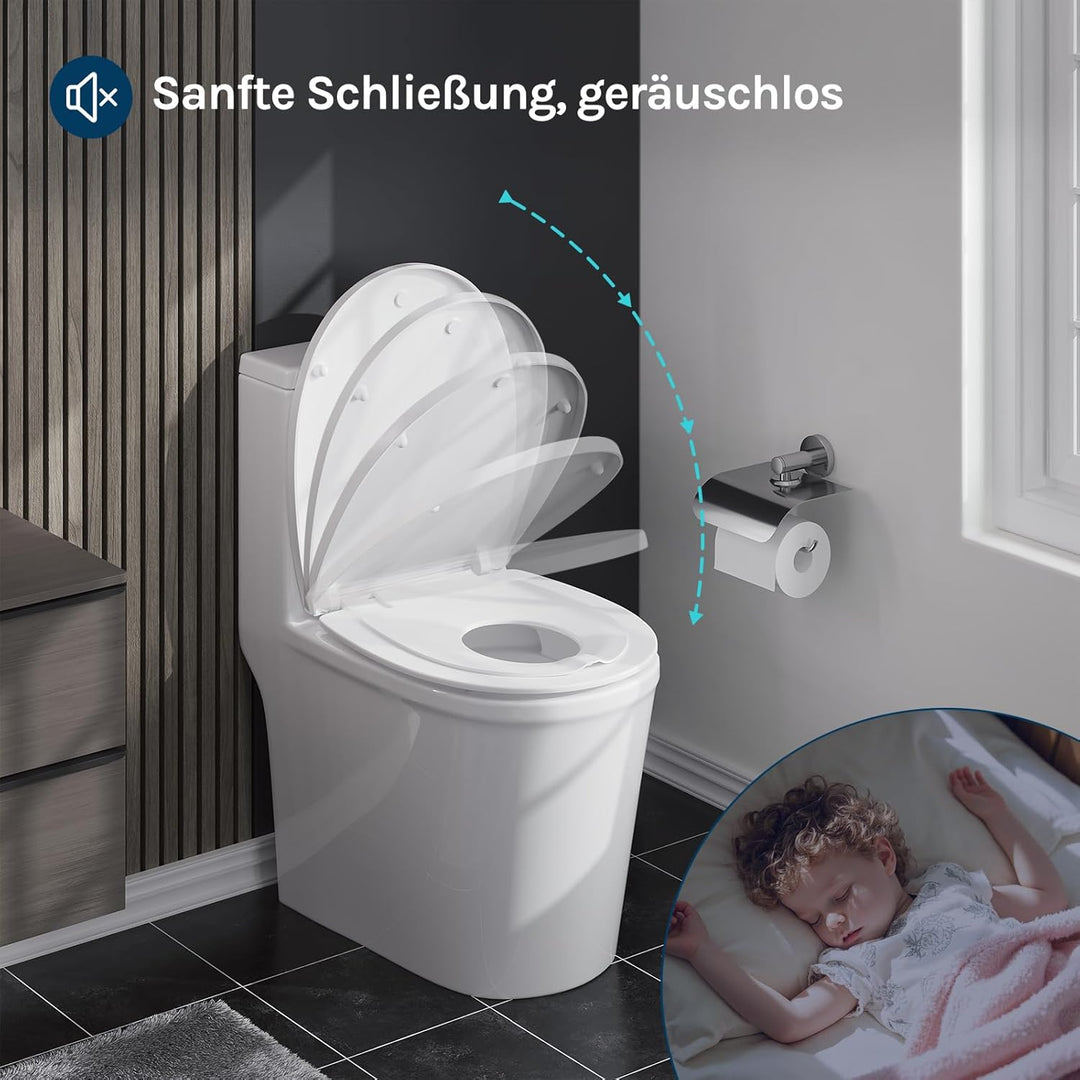 WOLTU WC Sitz Familien, Toilettensitz Kinder magnetisch, Toilettendeckel mit Absenkautomatik, Schnel