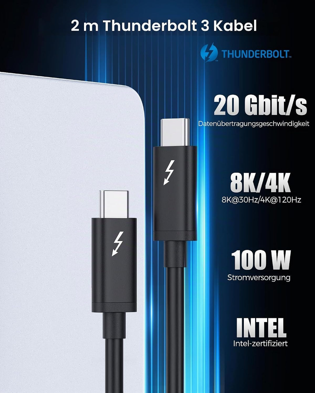 [Intel Zertifiziertes] Cable Matters Thunderbolt 3 Kabel 2m (USB C Thunderbolt Kabel) mit 100W Aufla