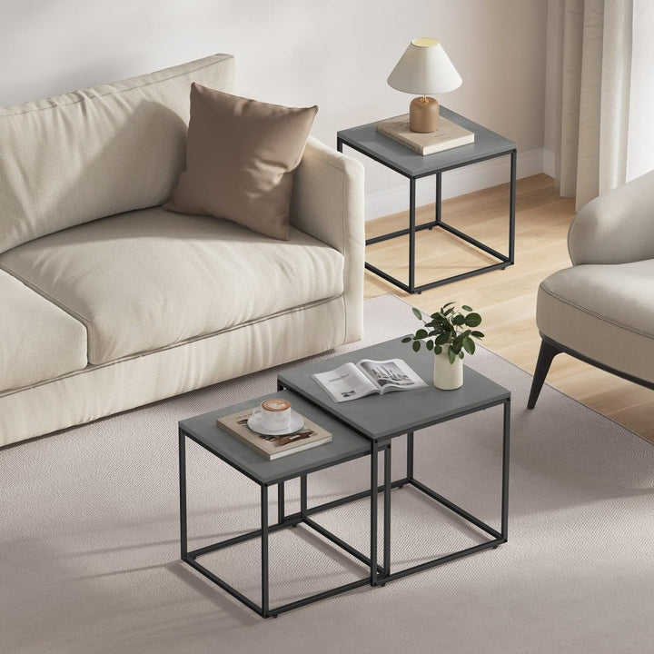 NMK HOME 2er Set Couchtische – Quadratisch – Beton Schwarz – Industrial Design – platzsparend Nestin