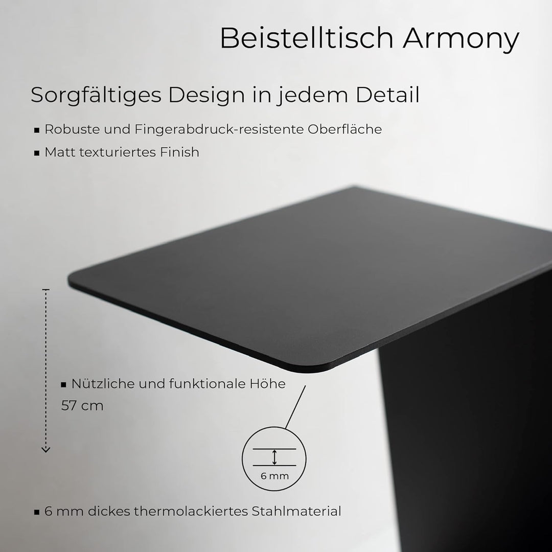MILUKA Beistelltisch schwarz Metall 30 x 40 cm | Kleiner Tisch c Form ideal as Wohnzimmertisch, Couc