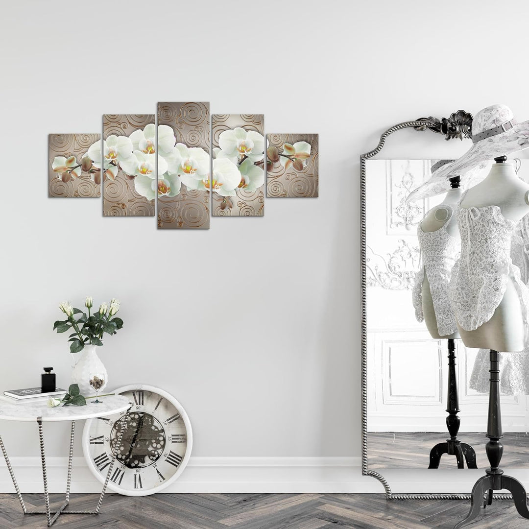 Runa Art Wandbilder Blumen Orchidee 5 Teilig Bild auf Vlies Leinwand Deko Wohnzimmer Abstrakt Beige