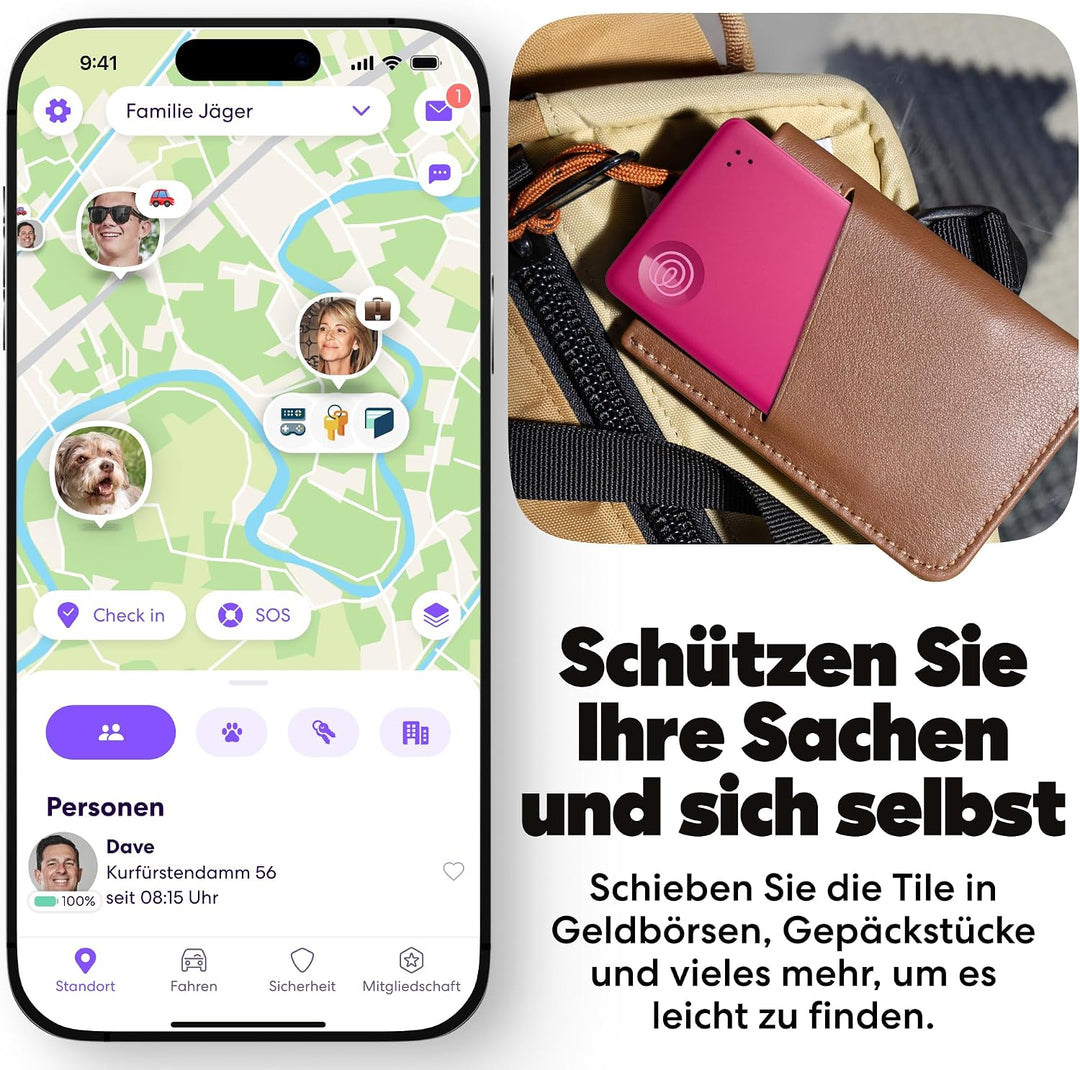 Tile by Life360 Slim - Geldbörsenfinder, Bluetooth-Tracker und Gegenstandsfinder für Gepäckanhänger,