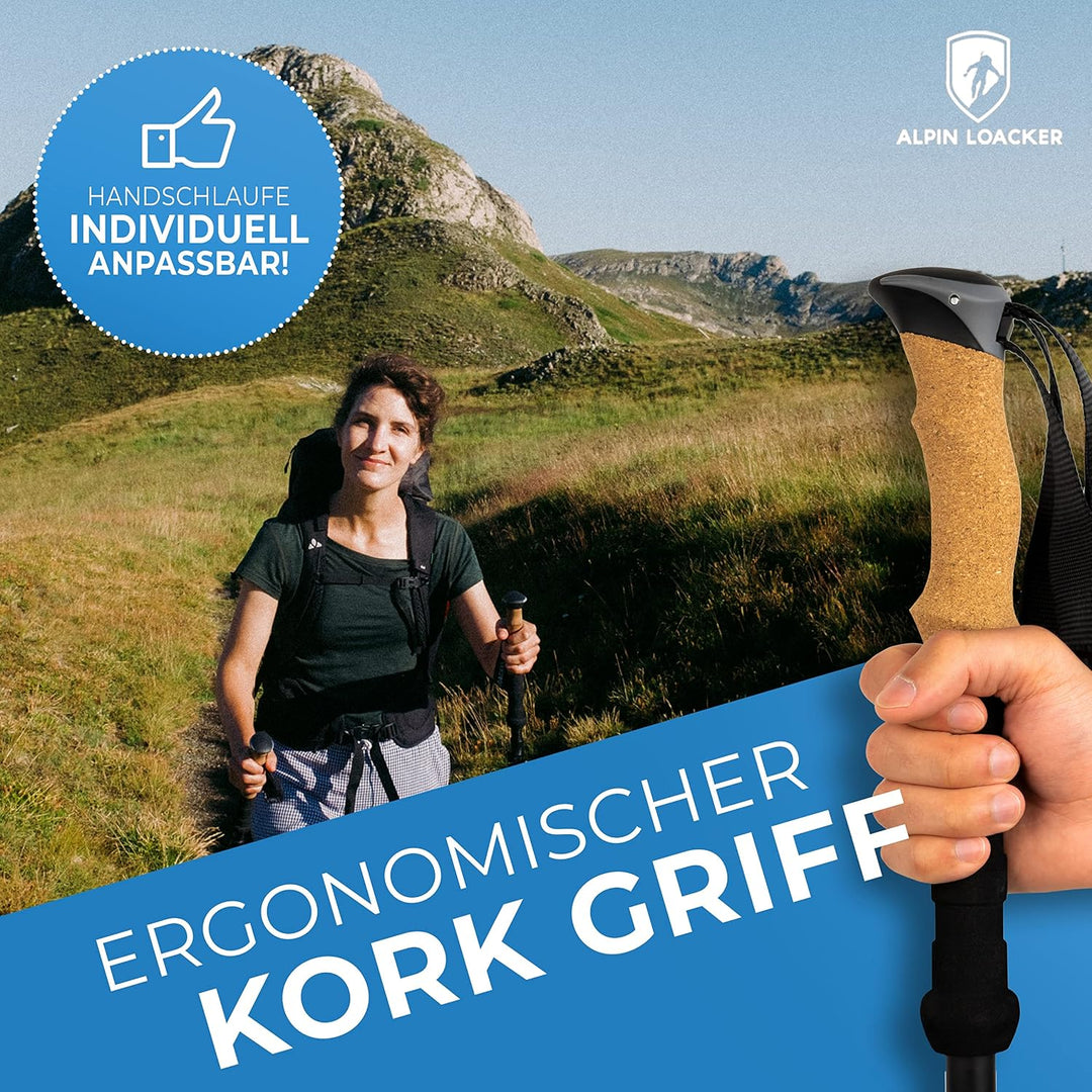 Alpin Loacker Teleskop Wanderstöcke Carbon &amp; Aluminium mit Korkgriff I Leichte Nordic Walking Stöcke