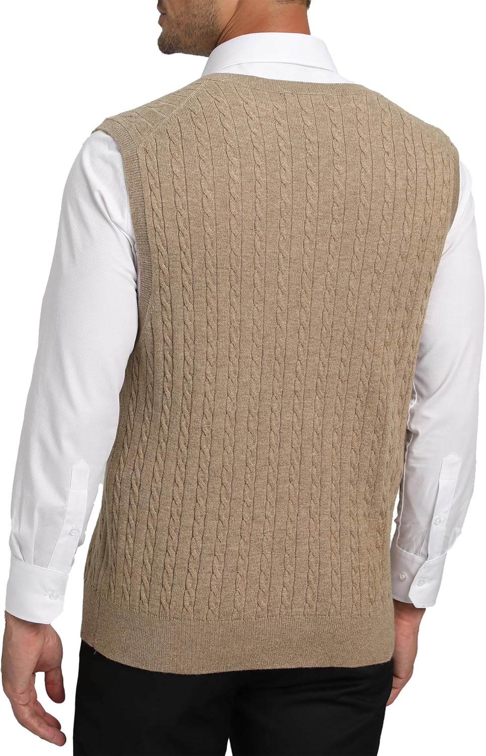 Kallspin Herren Strickweste Pulunder Ärmellos Zopfstrick V-Ausschnitt aus Wollmischung XL Kaffee, XL