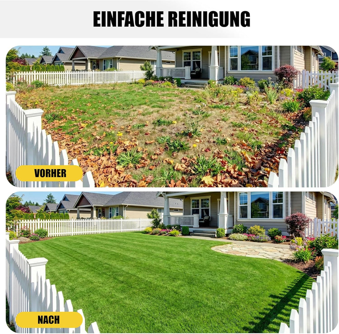 Gartenrechen, Breite Edelstahl-Rechen mit 12 Zinken, 157 cm Längenverstellbarer Rasenrechen mit Ruts