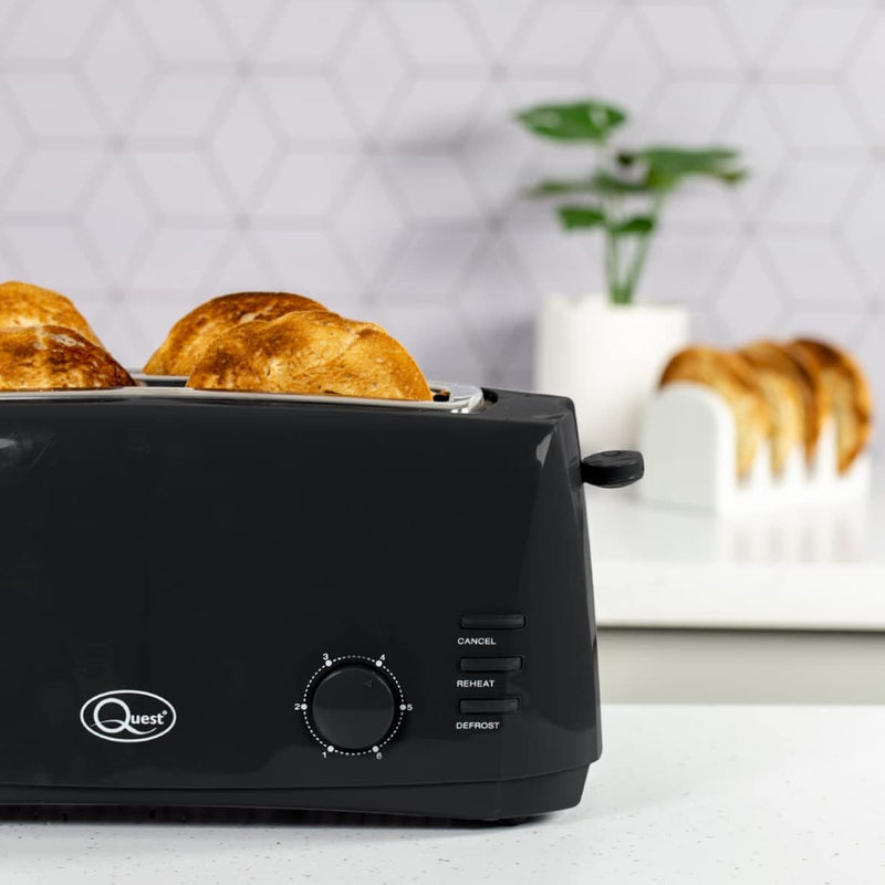 Quest 35069 Toaster mit 4 Schlitzen, extra breite Schlitze, Cool Touch, 1400 W, Schwarz