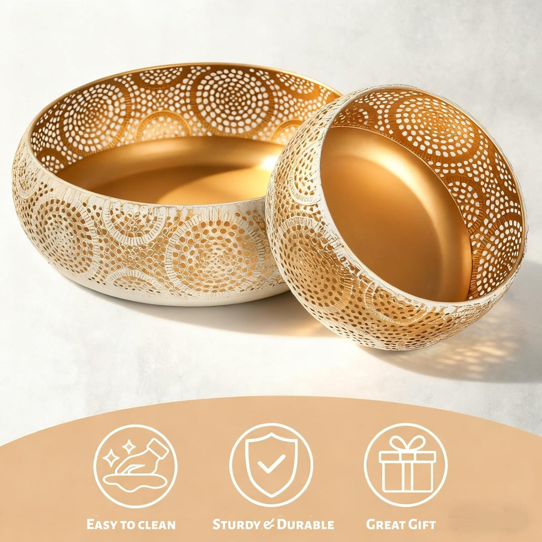 JAZUIHA Obstschale Modern 2er Set, Dekoschale Gold, Obstkorb aus Metall Runde Dekorative Schale Gold