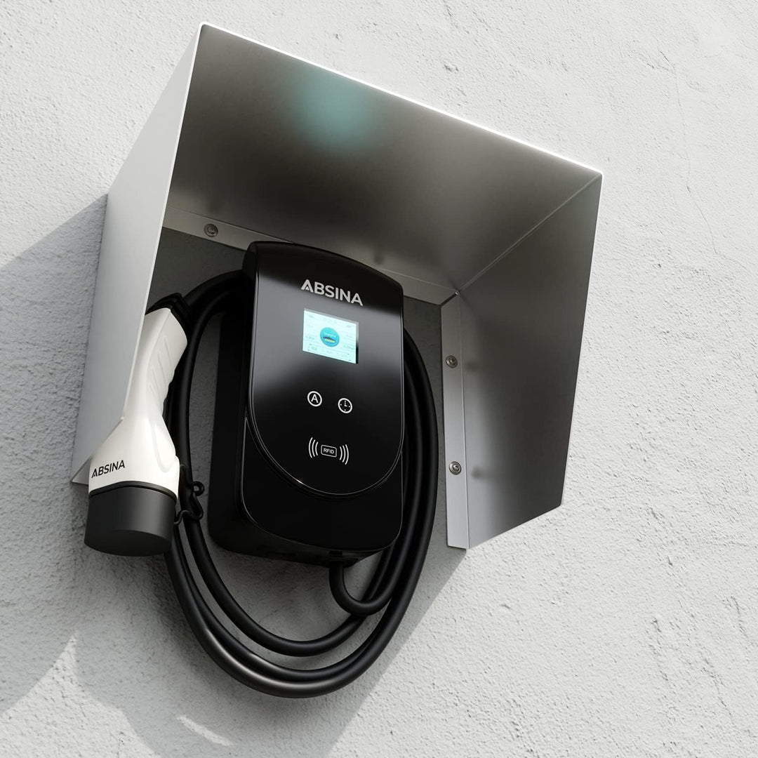 ABSINA Edelstahl Dach für Wallbox inkl. Montagezubehör - 45,4 x 25,6 x 30,2 cm Abdeckung für Wallbox