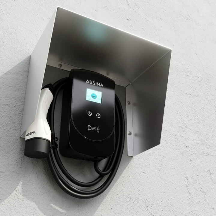 ABSINA Edelstahl Dach für Wallbox inkl. Montagezubehör - 45,4 x 25,6 x 30,2 cm Abdeckung für Wallbox