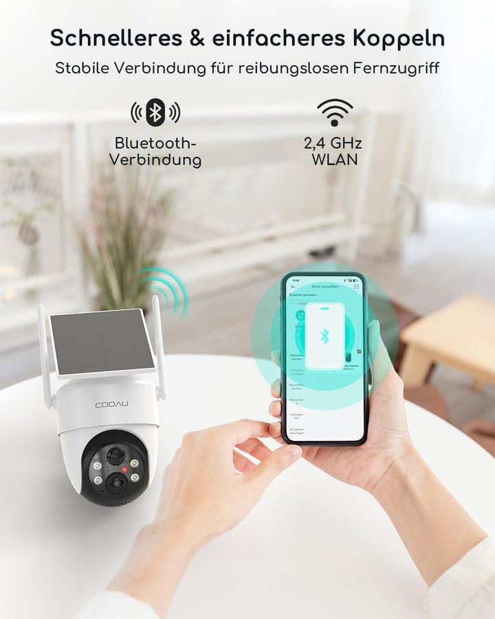 COOAU Überwachungskamera Aussen Akku Solar-2K Outdoor WLAN Kamera Überwachung Aussen mit Kabellose I