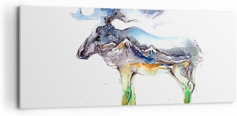 Panorama Bilder auf Leinwand 100x40cm Leinwandbild Moose Berge Winter illustration Gross Wanddeko Bi