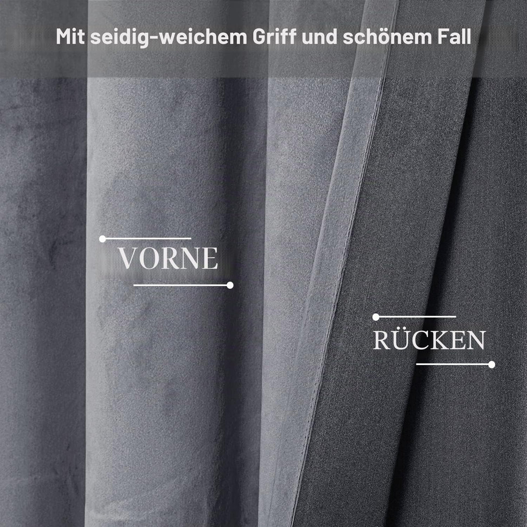 JIUZHEN Verdunklungsvorhang aus Samt,2er Set weiche blickdichte Gardinen mit Ösen für Schlafzimmer,1