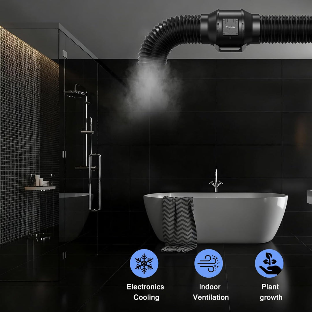 Aygrochy Regelbar Rohrventilator 100mm, Abluftventilator 363 m³/h, EC motor Rohrlüfter mit EU-Stecke