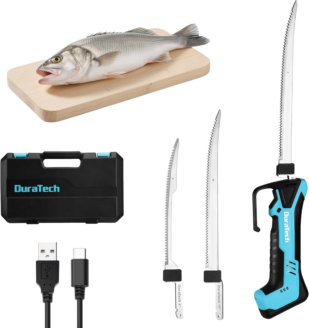 DURATECH 12V Kabelloses Elektrisches Fischmesser mit 20cm und 25cm Klingen, Elektrisches Messer mit