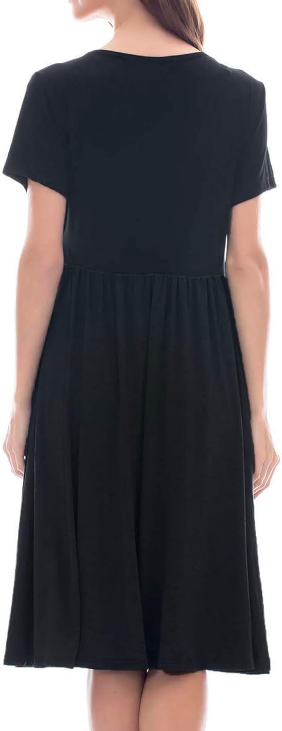 Smallshow Damen Lässiges Kurzarm Stillkleid Umstandskleid für Stillen Schwarz(solide) M, Schwarz(sol
