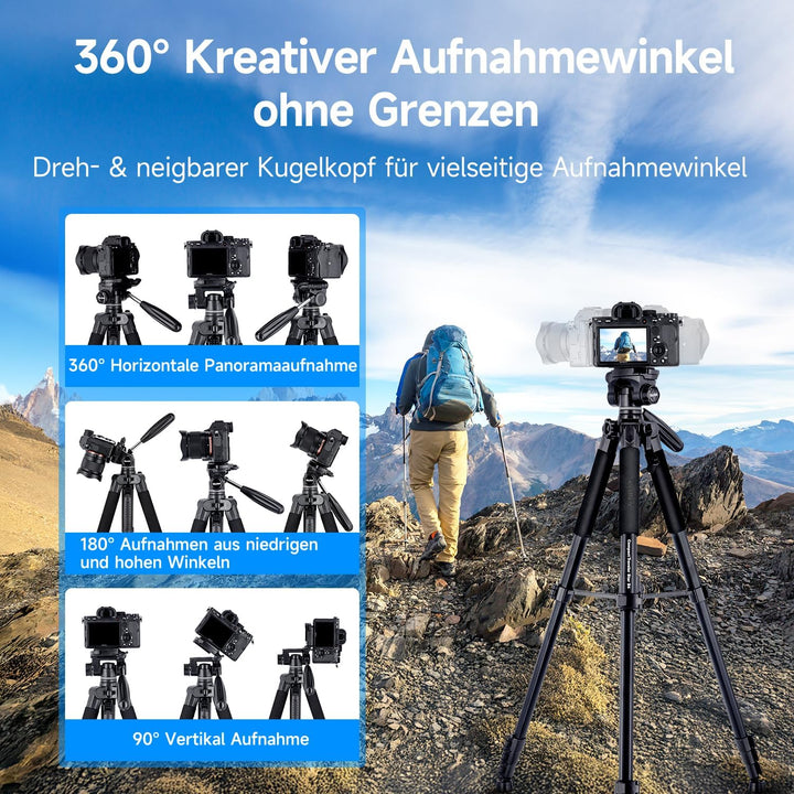 Rollei Compact Traveler Star S4, 188cm Kamera Stativ Leicht Kompakt aus Aluminium Fotostativ mit Kug