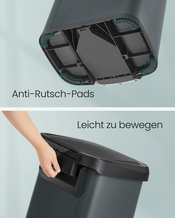 SONGMICS Mülleimer Küche, 50 Liter Abfalleimer, Tretmülleimer aus Metall, mit Deckel, hoch, schmal u