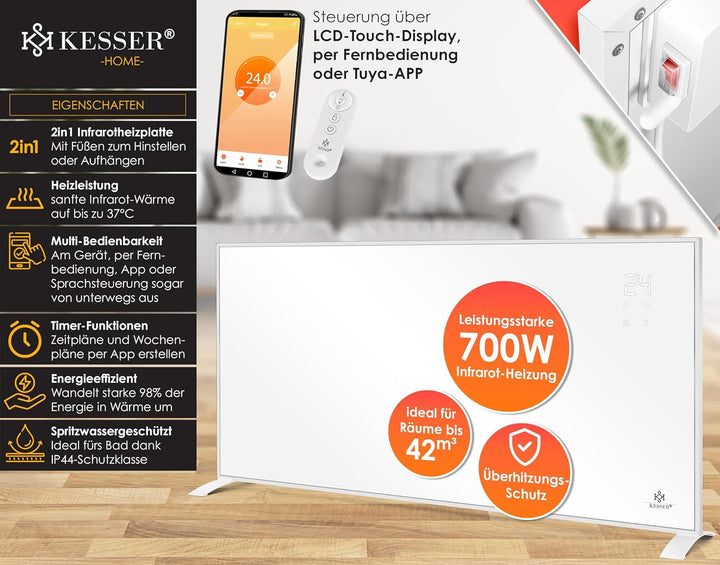 KESSER® Infrarotheizung Energiesparend Infrarot Standgerät & Wandmontage Elektroheizung 700W mit Fer