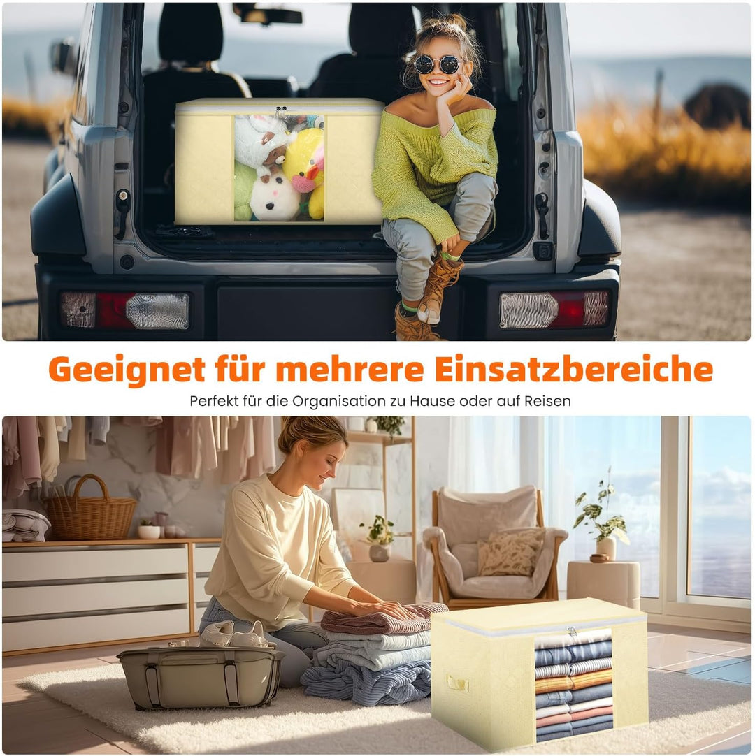3er-Set Faltbare Aufbewahrungstaschen 80L – Cremeweiss – 3-Lagiges Material Mit Transparenter PVC-Fe