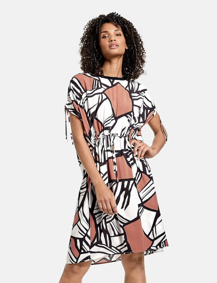 Taifun Damen Gewebe Kleid 42 Offwhite Gemustert, 42 Offwhite Gemustert