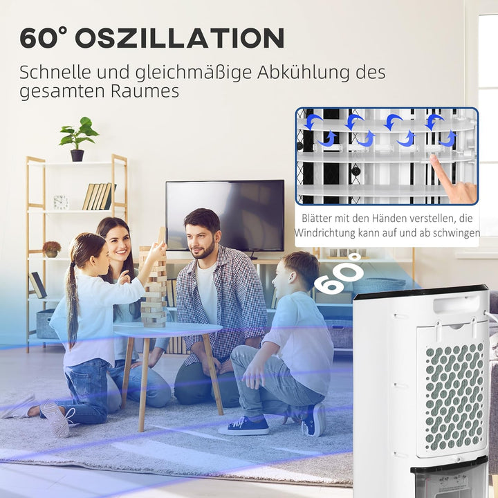 HOMCOM 3 in 1 Mobile Luftkühler mit Wasserkühlung und Luftbefeuchtung 3,5L Wassertank 60°oszillieren
