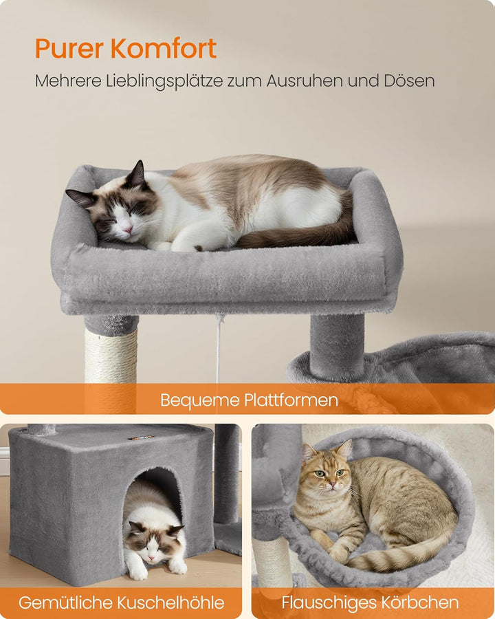 Feandrea Kratzbaum, Katzenbaum mit Kratzsäulen, Rampe, Katzenkratzbaum, 2 grosse Plattformen, Höhle