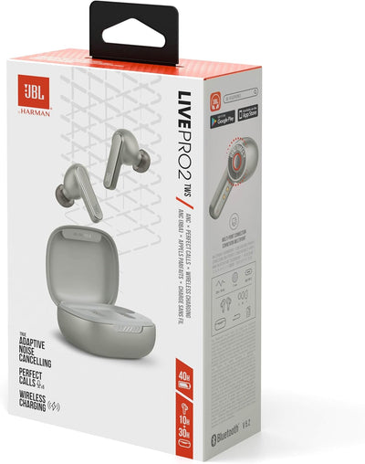 JBL Live Pro 2 TWS – Wasserdichte, True-Wireless In-Ear-Kopfhörer mit Noise-Cancelling in Silber – M