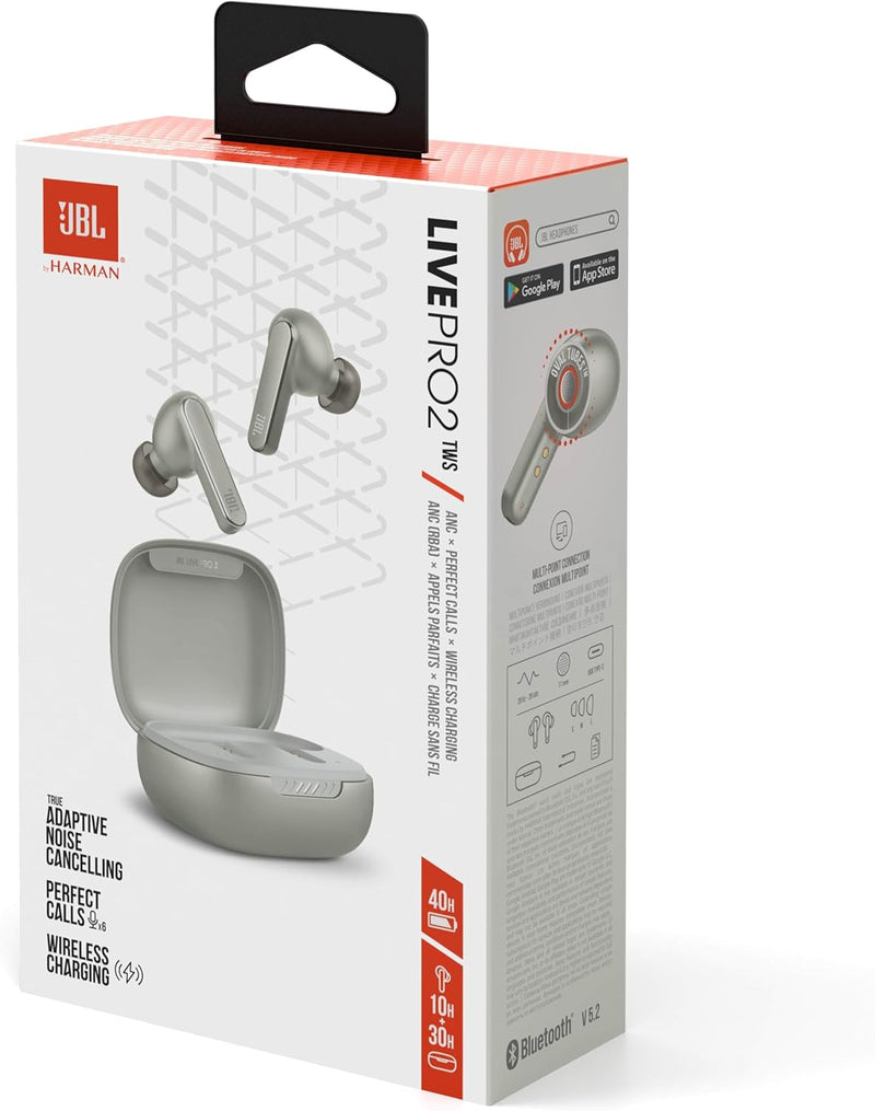 JBL Live Pro 2 TWS – Wasserdichte, True-Wireless In-Ear-Kopfhörer mit Noise-Cancelling in Silber – M