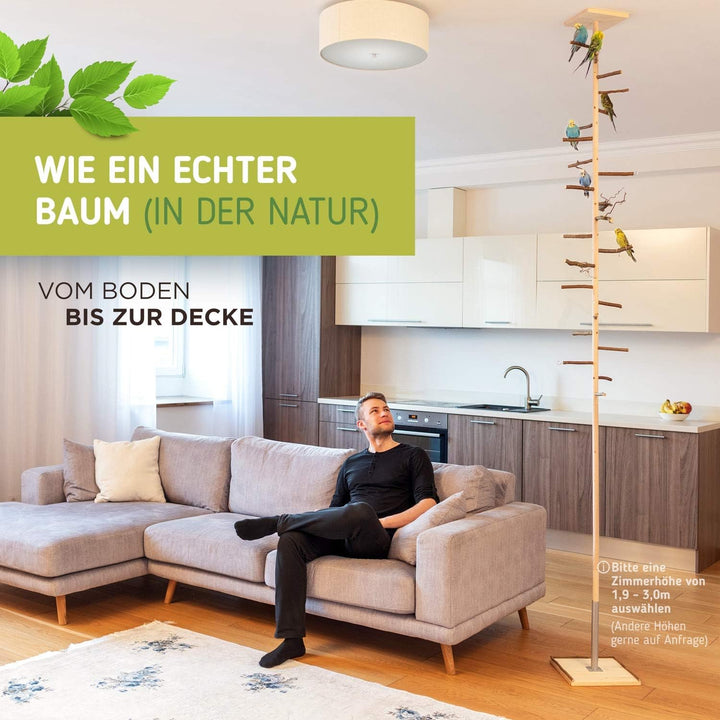Vogelgaleria® Zimmerhoher Vogel-Kletterbaum 193-195 cm HiFly Basic mit Naturholz-Sitzstangen Vogelsp