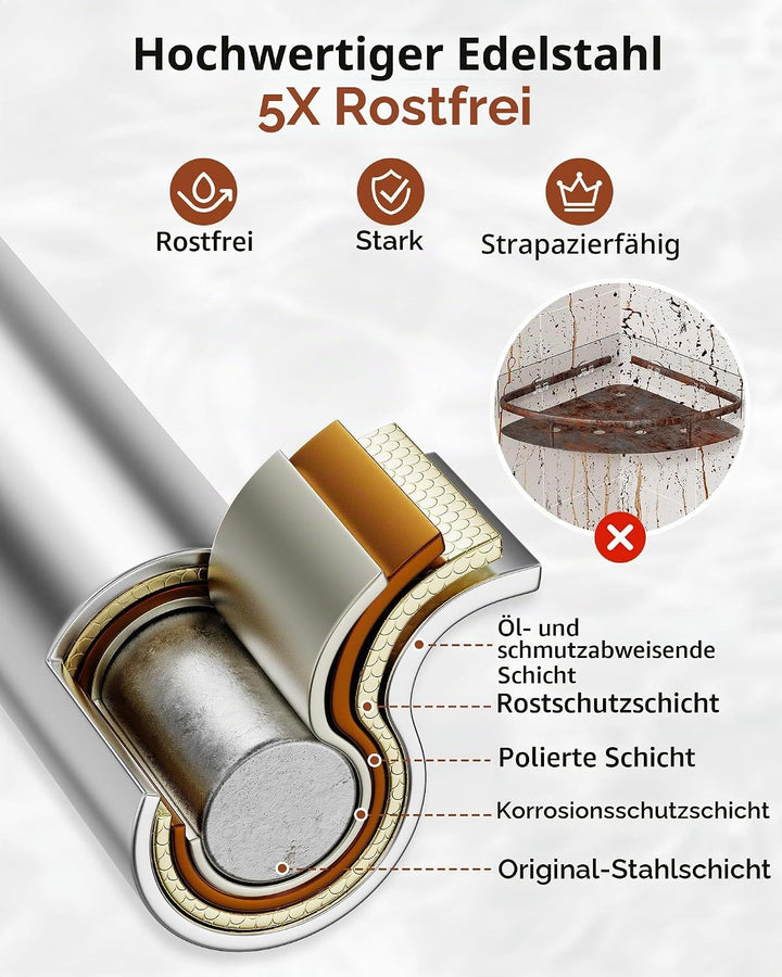 Orimade Eckablage Duschablage ohne Bohren, Selbstklebend Duschregal - Edelstahl - SUS304 Duschablage