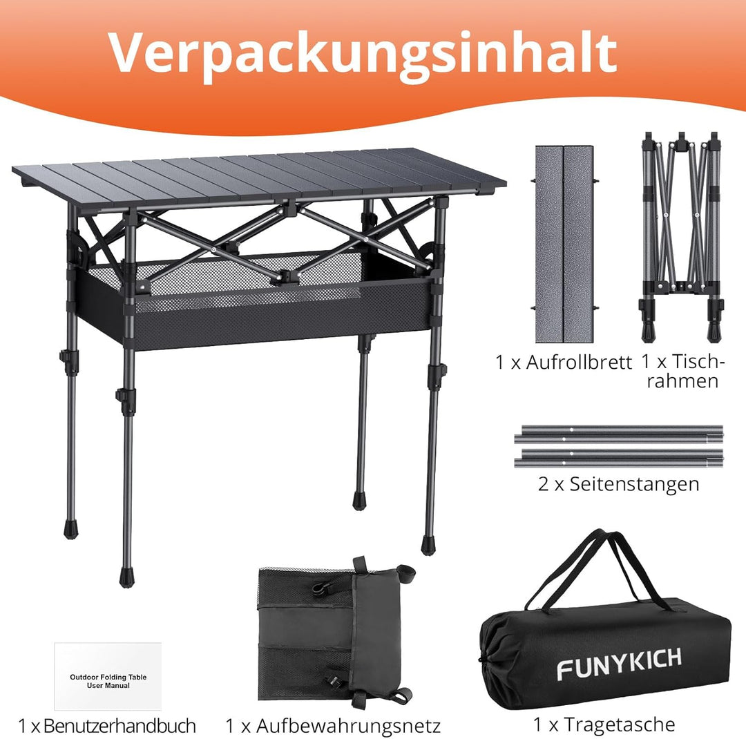 FUNYKICH Campingtisch Klappbar 82 x 40cm, Klapptisch mit 2 Höhenverstellbar(44/70cm), Einfache Monta