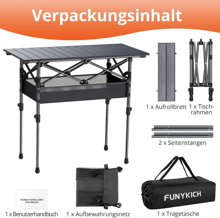 FUNYKICH Campingtisch Klappbar 82 x 40cm, Klapptisch mit 2 Höhenverstellbar(44/70cm), Einfache Monta