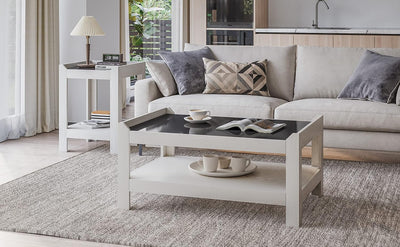Mondeer Couchtisch, Wohnzimmertisch mit Gehärtetem Glas Moderner Stil für Wohnzimmer Büro, B90 x H43