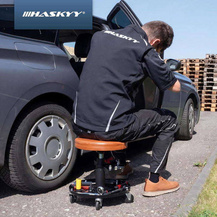 Haskyy Werkstatthocker Rollhocker | Höhe 430-580mm I Sitz Geleinlage | Werkstatt-Arbeits-Hocker-Stuh